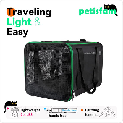 Quick-In Pet Carrier for Cats. 360° Airy Mesh Windows Let Fur-Kids See You & Breath Easy, Reduce Travel Anxiety. Rip-Stop Fabric & Lockable Zips Hug Securely. Washable Pad. Adjustable Shoulder Strap