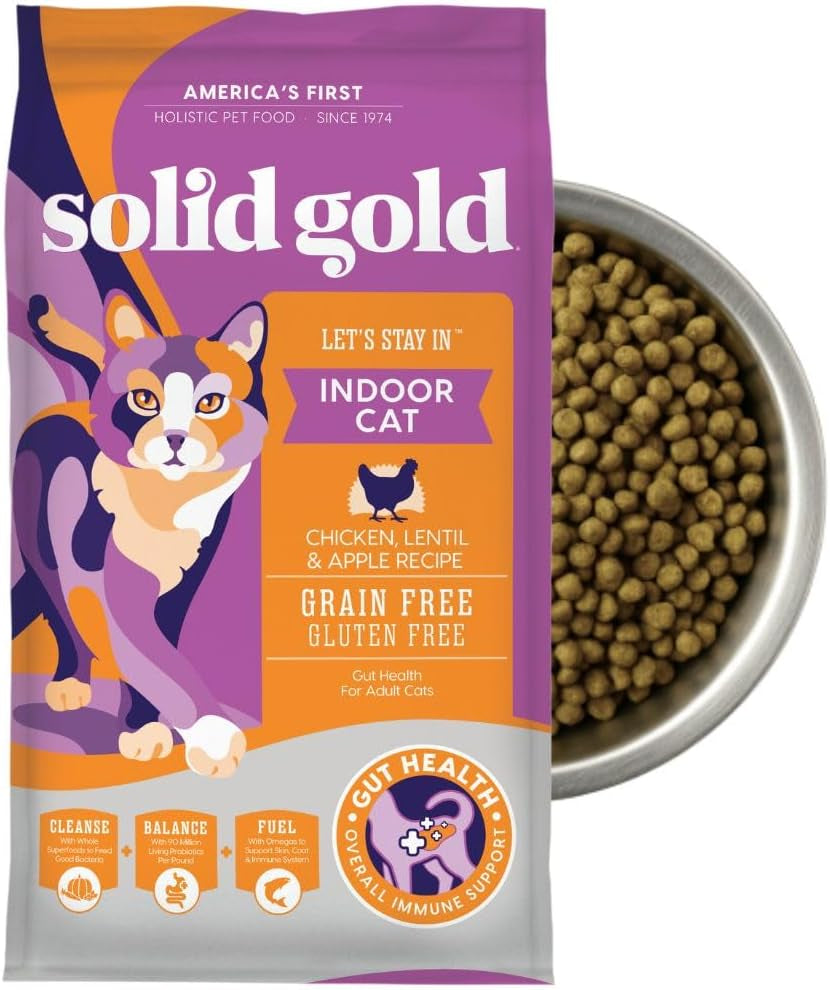Indoor Dry Cat Food - Grain Free & Gluten Free - Chicken Cat Food Dry Kibble for Indoor Cats for Gut Health - Sensitive Stomach & Hairball Support for Adult Cats - 12LB