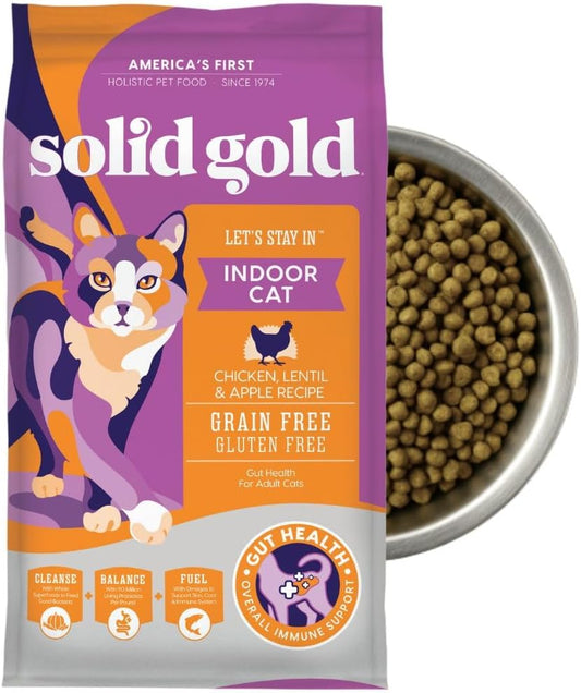Indoor Dry Cat Food - Grain Free & Gluten Free - Chicken Cat Food Dry Kibble for Indoor Cats for Gut Health - Sensitive Stomach & Hairball Support for Adult Cats - 12LB