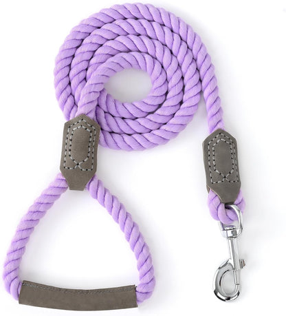 Dog Leash, Braided Cotton Rope Leashes with Leather Tip - Heavy Duty Metal Clasp, 4FT, 1/2" Thick - Wedding, Walking & Training Leash for Small Medium Large Dogs (Dark Brown)