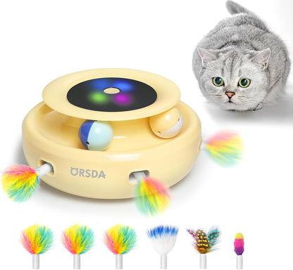2In1 Interactive Toys for Indoor Cats, Timer Auto On/Off, Cat Toy Balls & Ambush Electronic Cat Mice Toy for Entertainment with 6Pcs Feathers, Dual Power Supplies