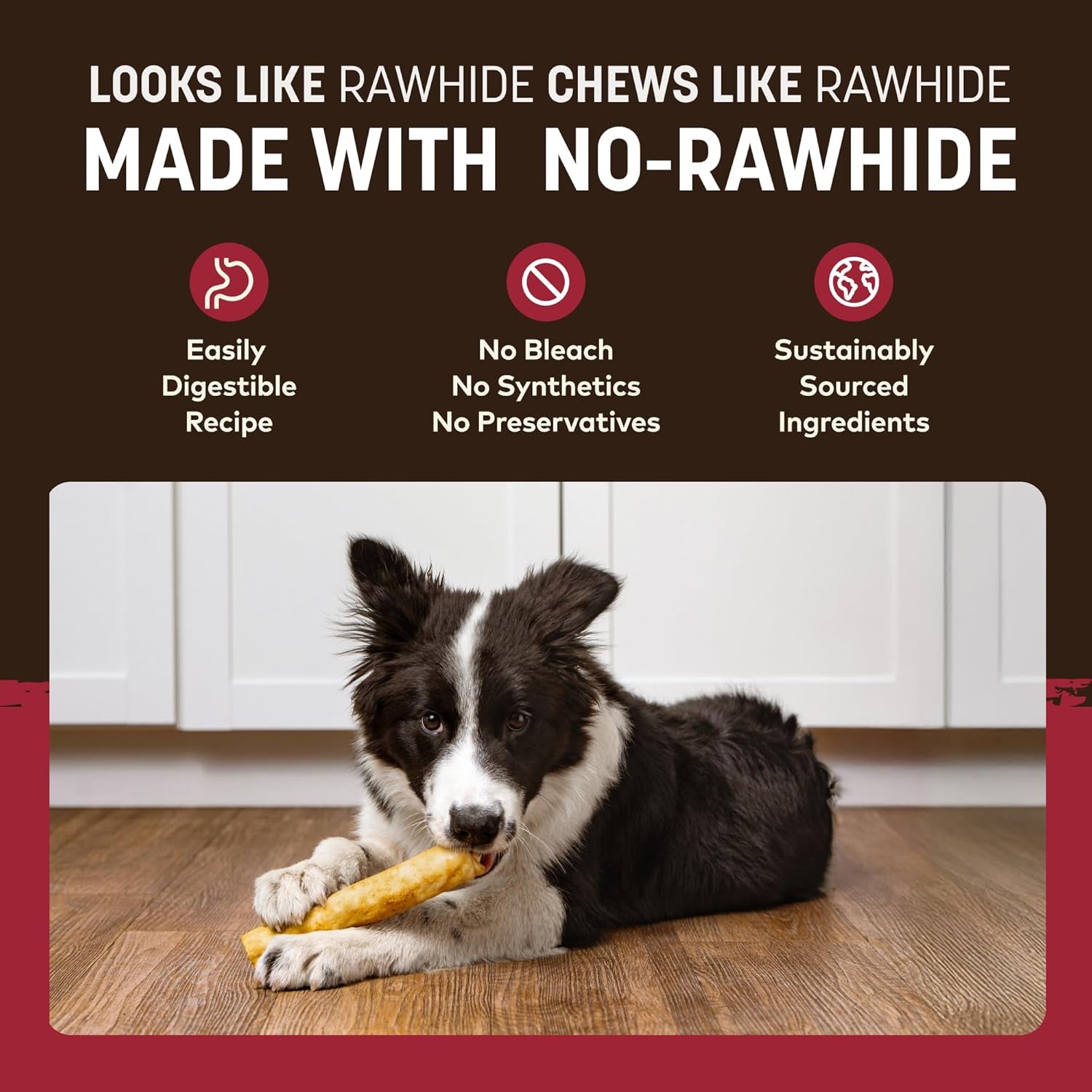 No Hide Chews - Long Lasting Rawhide Free Medium Dog Chews Rolls, Beef - 6 Count